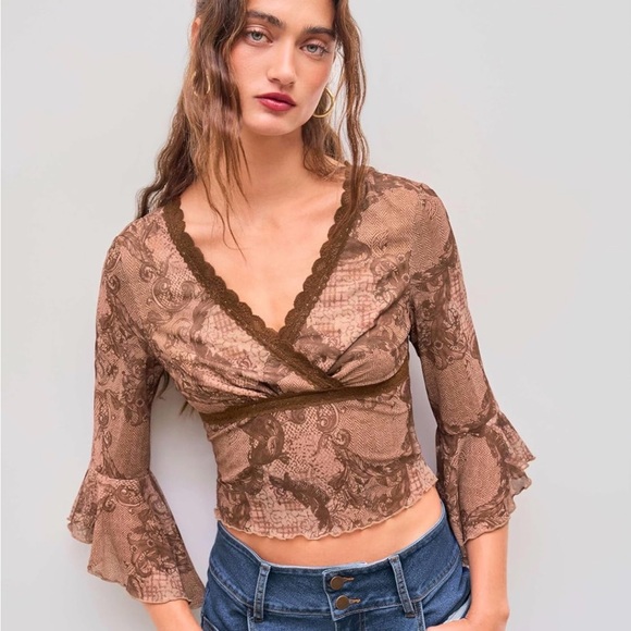 Cider Brown Patterned Lace Blouse - Picture 4 of 7
